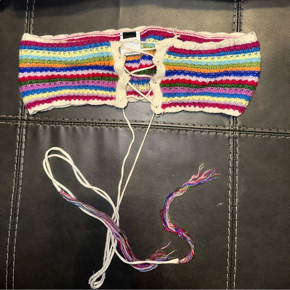 Striped Multi Color Lace Up Knot Tub Knit Top